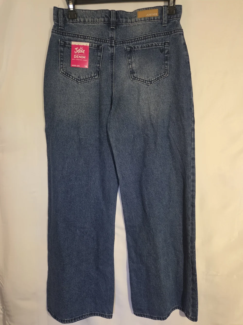 Justice Girls' Sparkle Dark Blue Wide-Leg Jeans